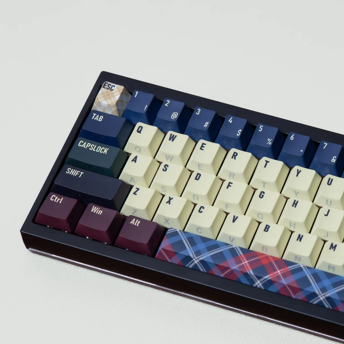 Americano Retro PBT Keycap Set from a unique angle, highlighting durable PBT and ergonomic design with a warm, vintage coffee aesthetic.