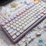 Close-up of the adorable pink Angel Bear PBT MOA keycaps set, showcasing the charming angel bear graphics and soft aesthetic, perfect for a dreamy keyboard.