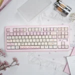 Angel's Lies Cherry Keycap Set, featuring dreamy pastel hues and whimsical angelic motifs, perfect for a personalized keyboard aesthetic.