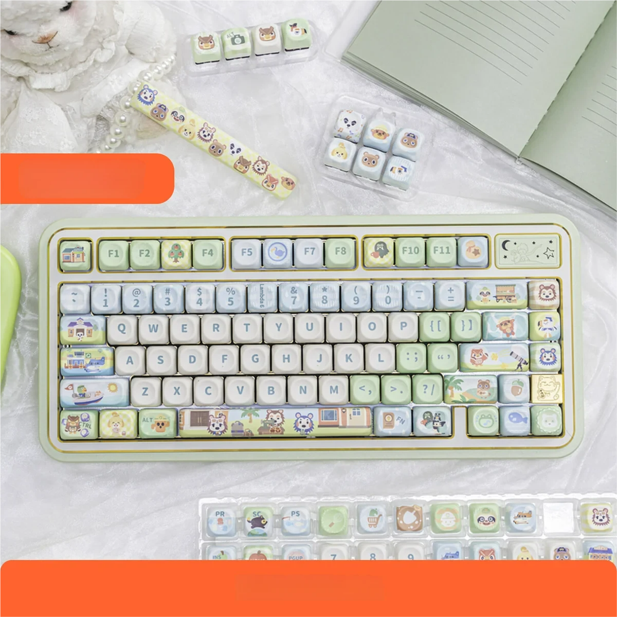 Whimsical Animal Crossing PBT Keycap Set. Vibrant characters and island elements on these Animal Crossing keycaps create a joyful, playful desktop.