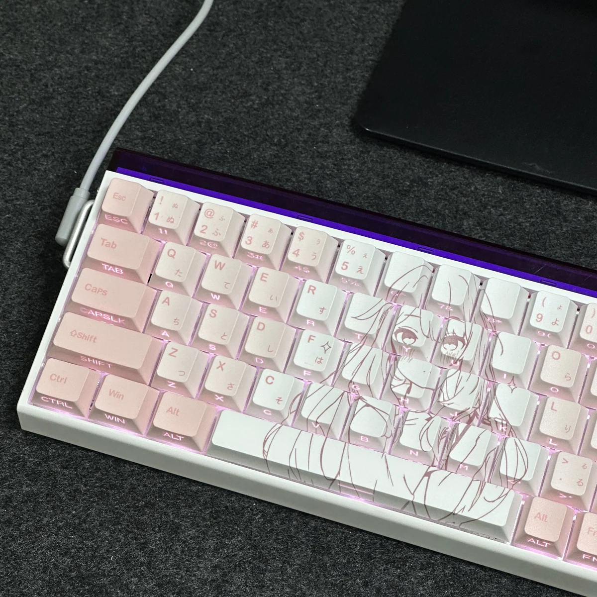 Artisanal Apricot Cherry Keycap Set, crafted from premium backlit. Showcases original characters, side-illuminated legends, and a soft design.