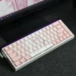 Artistic view of several Apricot Cherry Keycap Set, emphasizing their premium backlit and unique side-illuminated legends with a soft glow.