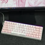 Artistic rendering of a Apricot Cherry Keycap Set from multiple angles, highlighting its premium backlit and inviting glow.