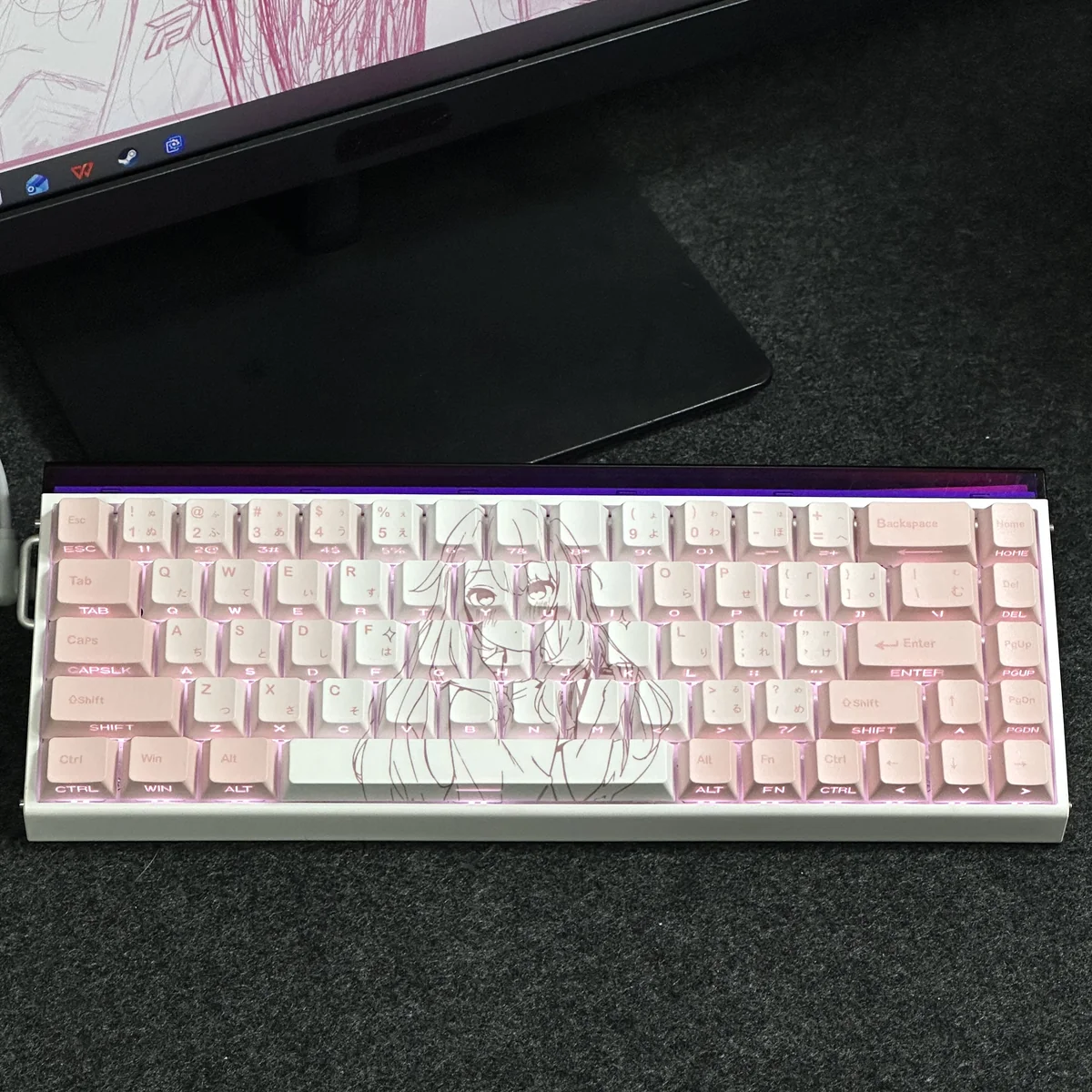 Artistic Apricot Cherry Keycap Set crafted from premium backlit, featuring original designs and a soft inviting glow.