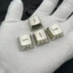 Handcrafted translucent white copper lightning keycap, polished to a luminous sheen, showcasing industrial-artisan design and a glowing lightning motifs.