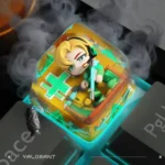 Artistic close-up of a handcrafted resin Tactical Stinger Artisan Keycap, revealing the intricate details of its rugged tactical design and unique setup.