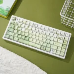 Artistic Bamboo PBT Keycaps Set showcasing a serene nature-inspired design with elegant green hues for a tranquil desktop aesthetic.
