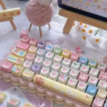 Whimsical Bear Doll Keycap Set PBT MOA profile gallery, featuring durable keycaps and their charming design from various playful perspectives.