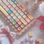 Whimsical Bear Doll Keycap Set with charming cartoon bear design, durable PBT MOA profile, shown from multiple angles.