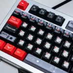 Exclusive Black Armor Bridge PBT Keycaps Set in a detailed view, showcasing their dark, tactical sci-fi industrial design, perfect for a starship's command.