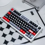 A detailed view of the exclusive Black Armor Bridge PBT Keycaps Set, showcasing their tactical sci-fi aesthetic and dark, industrial design, perfect for fans.