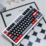 Premium Black Armor Bridge PBT Keycaps Set on a dark, futuristic keyboard, evoking a starship command center. Exclusive tactical sci-fi design.