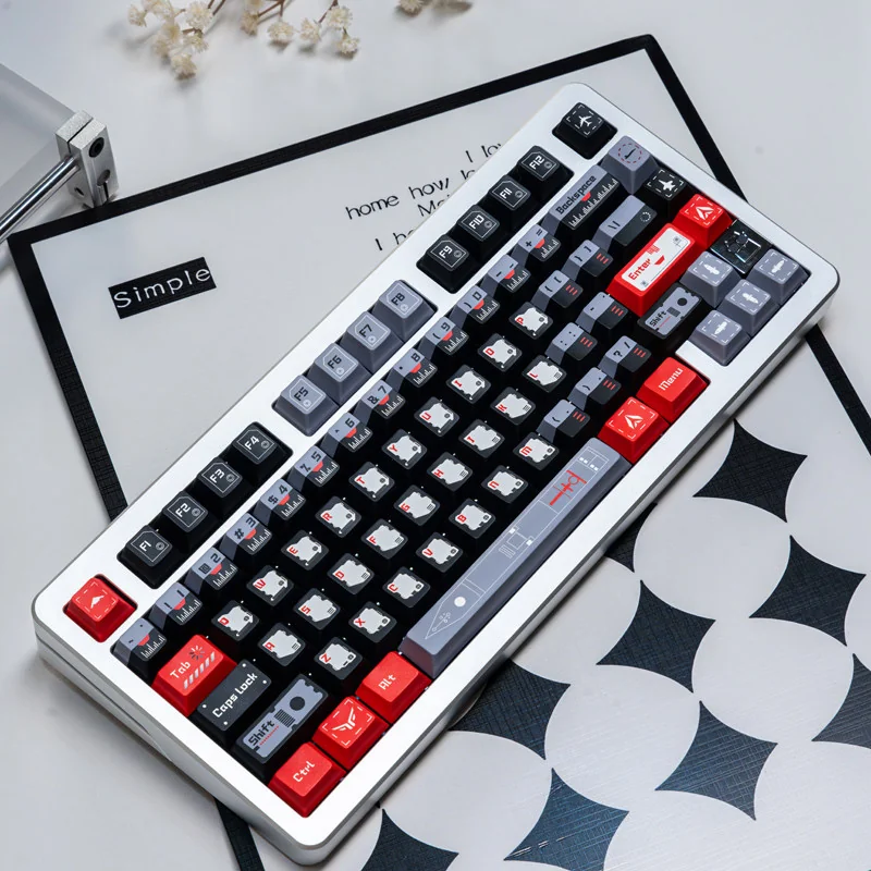 Premium Black Armor Bridge PBT Keycaps Set on a dark, futuristic keyboard, evoking a starship command center. Exclusive tactical sci-fi design.