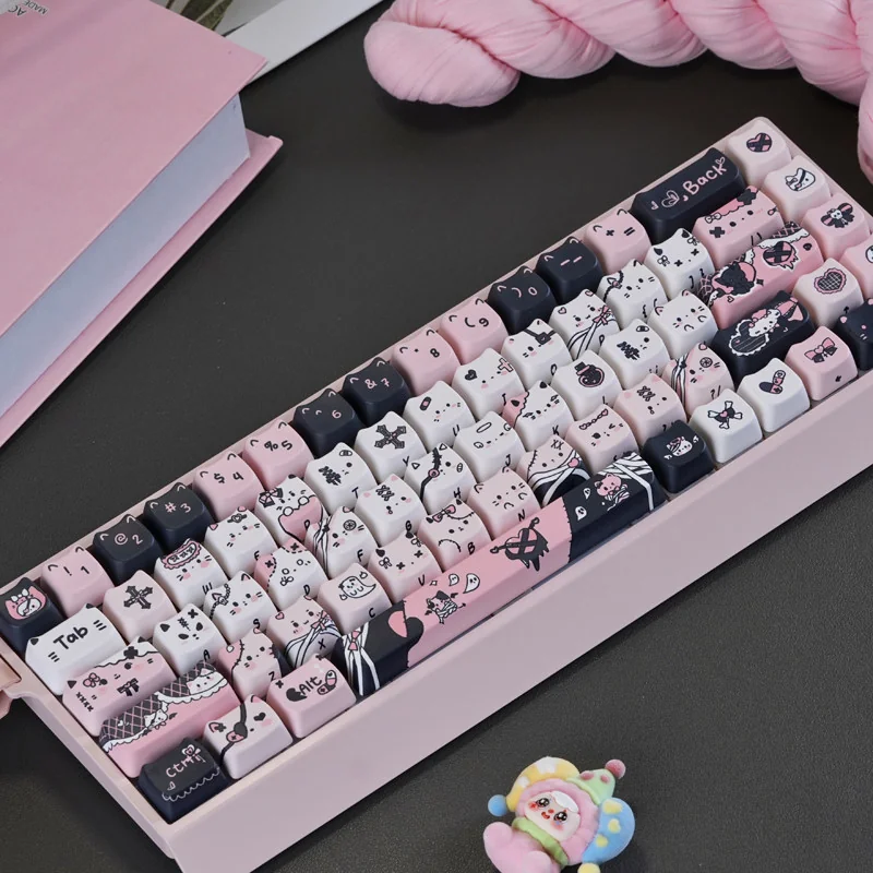 Sleek black cat artisan PBT keycap set, exquisitely crafted from a unique angle, highlighting its mysterious silhouette and playful elegance for keyboard.