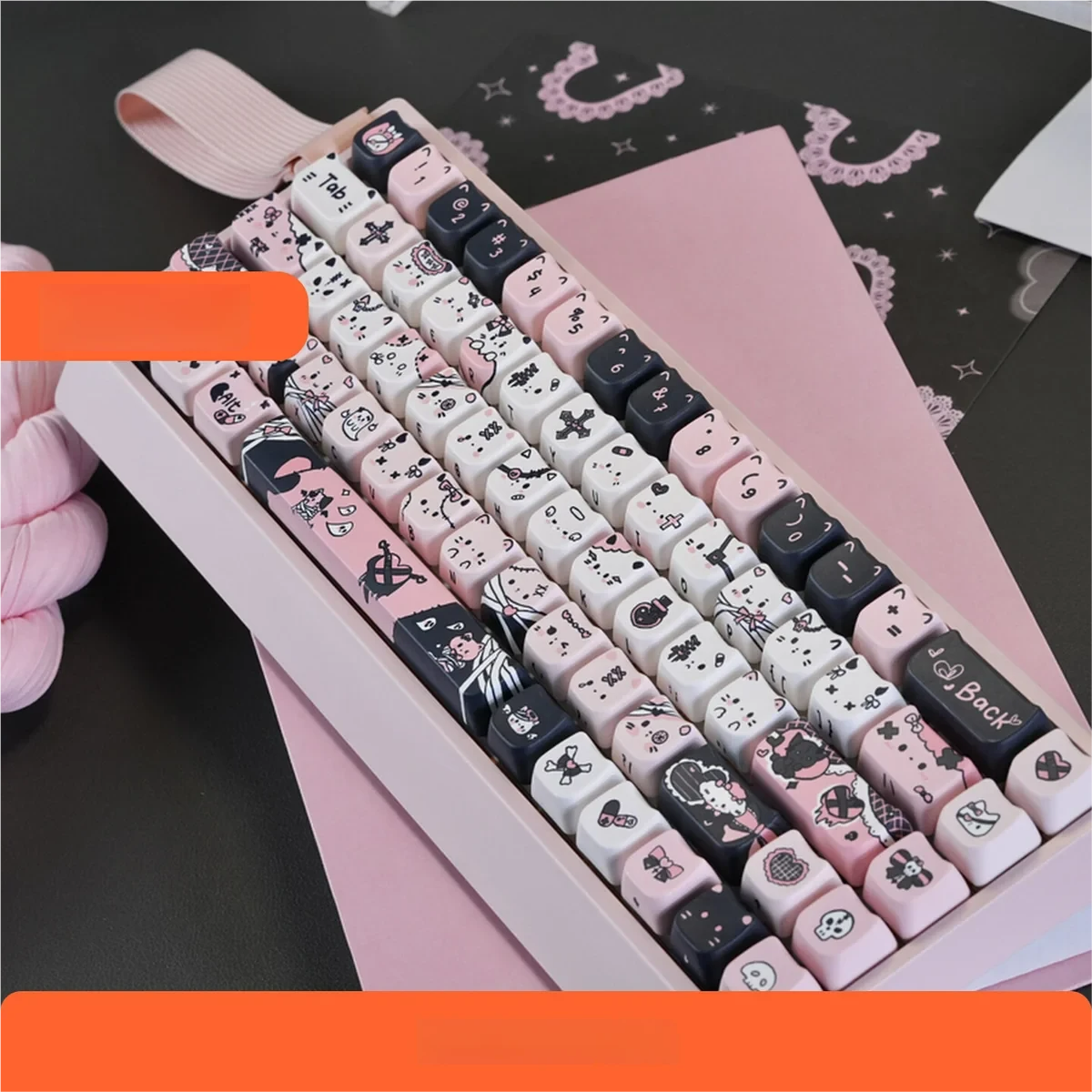 Close-up of the exquisite black cat artisan PBT keycap set, showcasing its sleek, mysterious silhouette and playful elegance, perfect for custom keyboard.