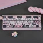 Exquisite black cat artisan PBT keycap set, showcasing its sleek silhouette on a keyboard, adding a touch of mysterious elegance to any custom setup.
