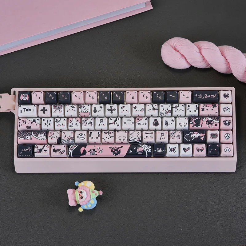 Exquisite black cat artisan PBT keycap set, showcasing its sleek silhouette on a keyboard, adding a touch of mysterious elegance to any custom setup.