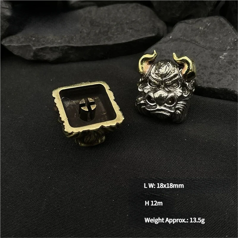 Detailed view of the hand-cast pure copper Black Myth Wukong artisan keycap, showcasing its intricate mythical hero design and gleaming metallic finish.