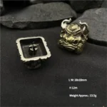 Angled close-up of the hand-cast pure copper Black Myth Wukong artisan keycap, revealing intricate mythical hero details and a gleaming metallic finish.