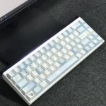 Detailed shot of Blue Melody Cherry Keycap Set, highlighting their harmonious blue hues, crisp front-printed legends, and Cherry profile for custom keyboard.