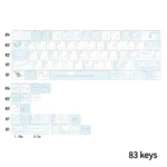 Blue Melody Cherry Keycap Set in Cherry profile, showcasing their elegant design and clean front-printed legends from a unique angle. A custom set for mechanical keyboard.