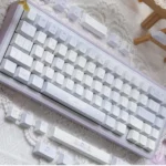 Bluesy Flower Keycaps PBT set displaying an exquisite blue and white 'Flower Wall' artistic design, evoking a serene vintage garden feel. Perfect for floral accent.