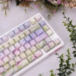 Artistic Spring Breeze Side-Lit PBT Keycaps Set from various angles, displaying tranquil spring landscapes and floral motifs inspired by Japanese art.