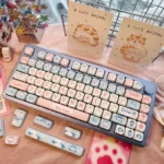 Adorable Milk Candy Bunny PBT Keycap Set showcasing sweet pastel bunnies on a keyboard, capturing a delightful, playful charm.