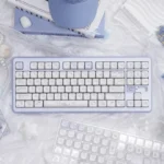 Adorable Bunny Dessert PBT MOA Keycaps Set, showcasing whimsical pastel bunnies and sweet treats on high-quality dye-sub PBT for a charming desk.