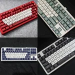 Elegant Camellia keycaps set made from durable PBT, displaying vibrant dye-sublimated floral art. Premium nature-inspired aesthetic for keyboard personality.