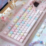 Complete Cardcaptor Sakura PBT Keycap Set, showcasing vibrant anime characters and magical symbols in enchanting pastel colors.