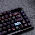 Cat Dance ASA Keycap Set with whimsical cat motifs, translucent pudding design and vibrant RGB, ergonomic ASA profile.