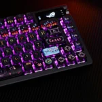 Cat Dance ASA Keycap Set for RGB keyboards, with whimsical cat motifs, translucent design, and vibrant RGB glow from various angles.
