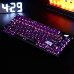 Playful Cat Dance ASA Keycap Set with cat motifs, pudding design, ASA profile, RGB illumination shown from various angles.