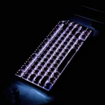 A playful Cat Backlit Side-Engraved Keycap Set, in modern white and two-tone, featuring cat head motifs from various angles.