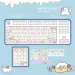 Gallery view of the MAO Cat Hide-and-Seek PBT keycap set, showcasing playful peeking cat designs and the crisp design.