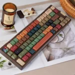 Close-up views of the premium Cecord 139-Key PBT Dye-Sublimated Keycap Set, showcasing the clean, sophisticated aesthetic and intricately detailed.