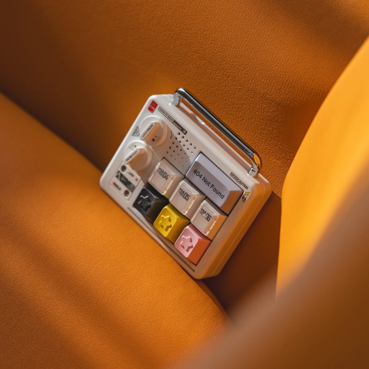 Close-up of a premium CNC aluminum Celestial R4 accent keycap, showcasing its ethereal starry night sky design and cosmic hues from multiple angles.