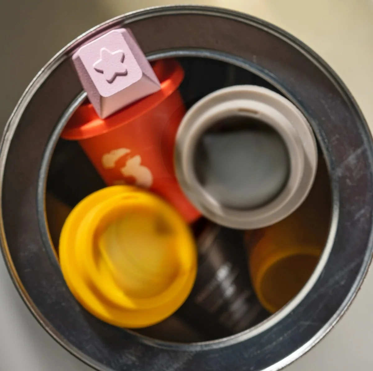 Premium CNC machined Celestial Aluminum R4 accent keycap, showcasing its ethereal starry night sky design and exquisite cosmic hues from various angles.