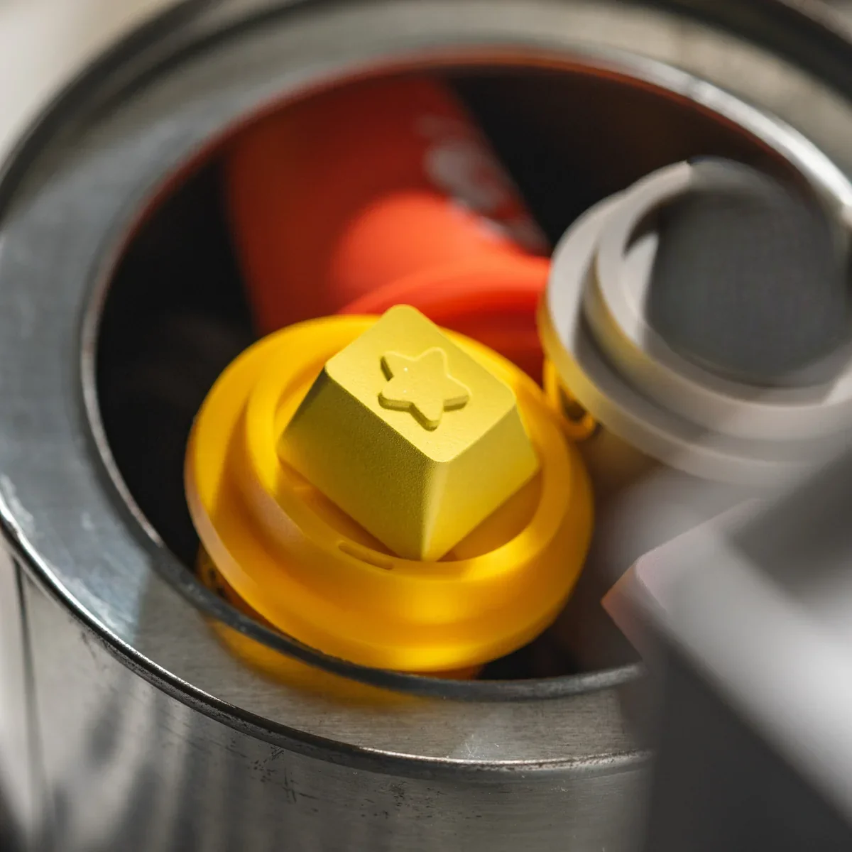 Premium CNC R4 Celestial Aluminum Keycap in a stunning starry yellow finish, highlighting its cosmic hues and elegant craftsmanship.