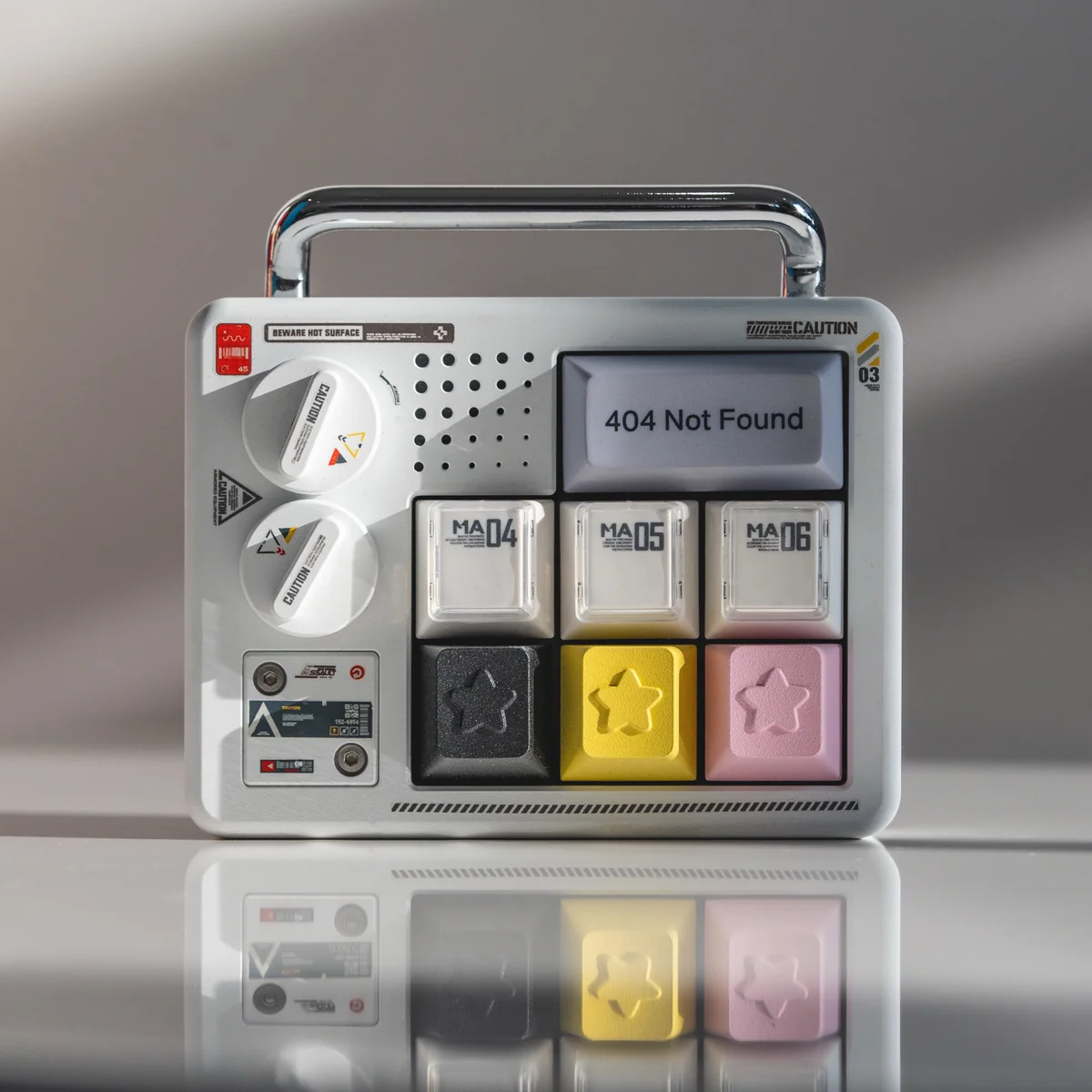 Close-up of a premium CNC Aluminum Celestial R4 Keycap, featuring an exquisite starry night sky design with cosmic hues, enhancing any mechanical keyboard.