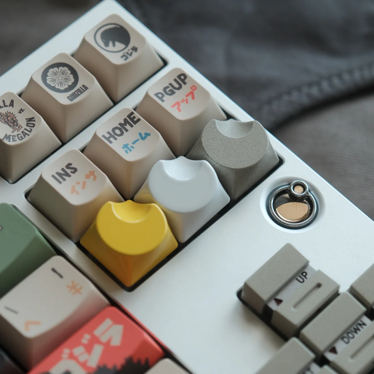 Celestial Moon Artisan Keycaps, multiple angles. See its sleek, moon-inspired metallic finish and ergonomic contours.