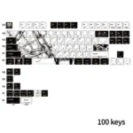 Close-up of Makima Chainsaw Man PBT side-lit keycaps set, showcasing the dark, mysterious aesthetic and translucent side-engraved legends optimized.