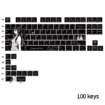 A dark, elegant full view of the exclusive Chainsaw Man Reze Black Rose keycap set, showcasing intricate anime art and mysterious black rose details.