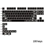 Chainsaw Man Reze Keycaps Set gallery showing multiple angles, highlighting the minimalist Reze design and side-engraved backlit PBT legends for a sleek black design.