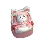 Close-up of a whimsical handcrafted Chiikawa cat ear Cradle keycap, showcasing the adorable character nestled in its cozy miniature scene, perfect for fans.