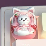 Close-up of the whimsical handcrafted Chiikawa cat ear Cradle keycap, highlighting the adorable character nestled in its cozy, detailed miniature scene.