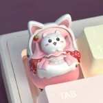 Exclusive handcrafted Chiikawa Cat Ear Cradle Keycap showcasing an adorable Chiikawa character in a whimsical, cozy cat ear cradle scene.