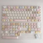 Chiikawa Joke Bear PBT keycaps set showcased from different angles. Highlights playful characters, durable PBT, and unique charming aesthetics.