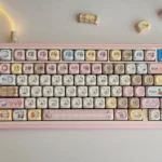 Exclusive Chiikawa Joke Bear PBT keycaps set, showcasing whimsical characters for a playful keyboard aesthetic. Durable and charming.